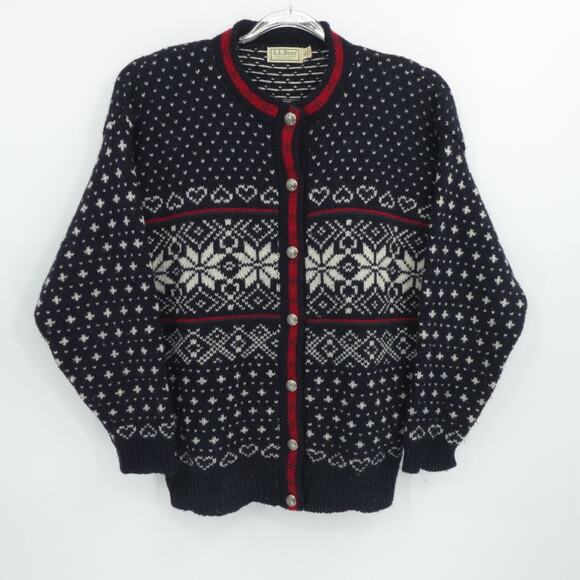 L.L. Bean Sweaters - Vintage LL Bean Cardigan Womens XL Blue Nordic Fair Isle Nordic Birds Eye USA‎